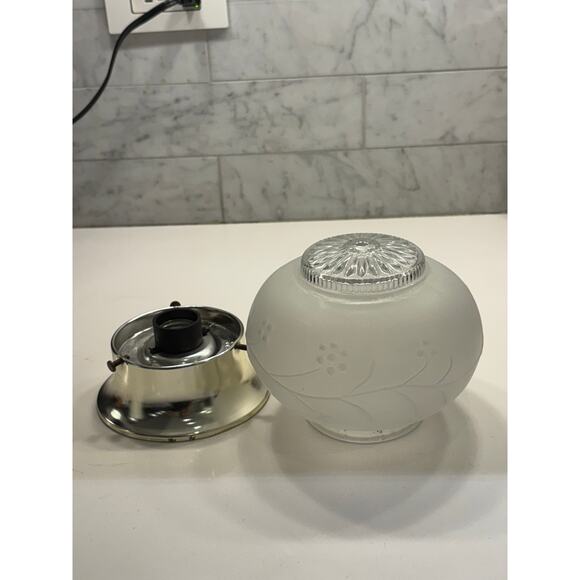 Vintage Flushmount Ceiling Light fixture Global floral raised Frosted Glass 6” - Picture 1 of 11